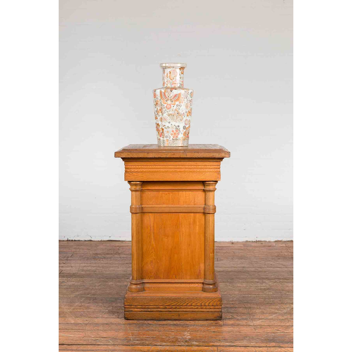 Vintage Indonesian Wooden Pedestal with Doric Semi-Columns and Natural Patina-4. Asian & Chinese Furniture, Art, Antiques, Vintage Home Décor for sale at FEA Home