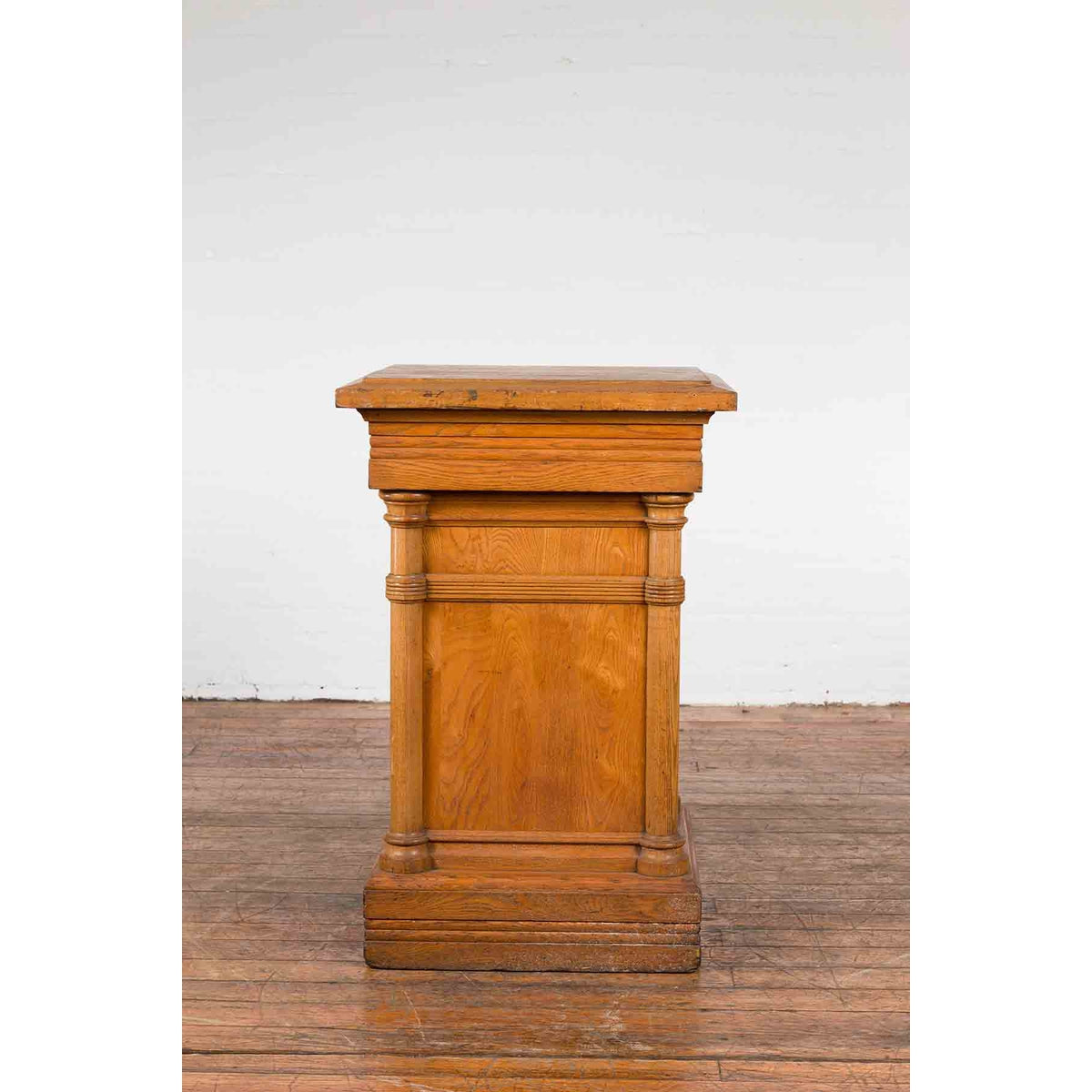 Vintage Indonesian Wooden Pedestal with Doric Semi-Columns and Natural Patina-9. Asian & Chinese Furniture, Art, Antiques, Vintage Home Décor for sale at FEA Home