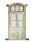 19th Century Antique Indian Grate Window with Green Paint and Distressed Patina-1. Asian & Chinese Furniture, Art, Antiques, Vintage Home Décor for sale at FEA Home