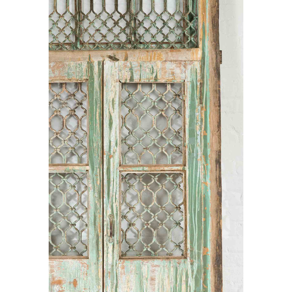 19th Century Antique Indian Grate Window with Green Paint and Distressed Patina-9. Asian & Chinese Furniture, Art, Antiques, Vintage Home Décor for sale at FEA Home