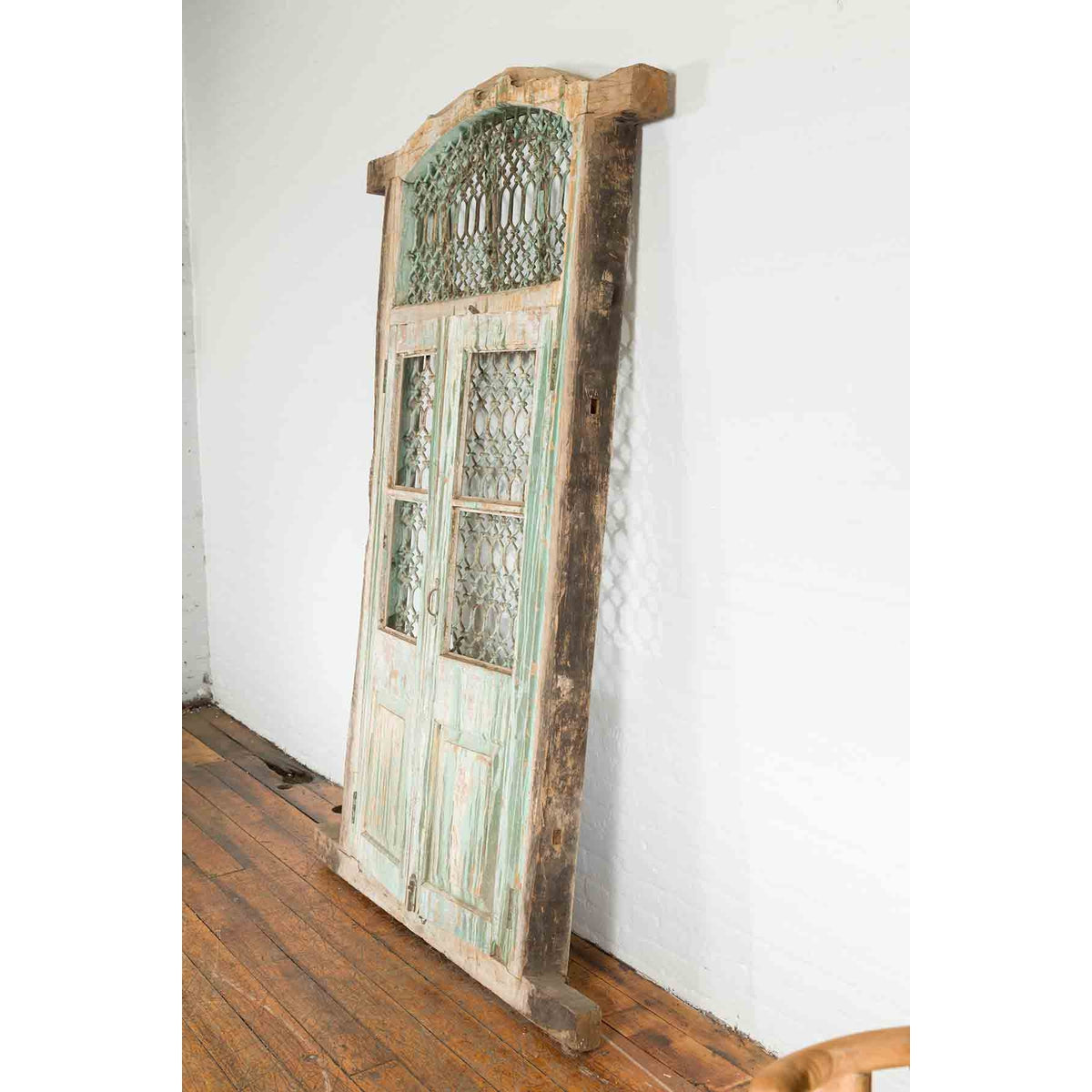 19th Century Antique Indian Grate Window with Green Paint and Distressed Patina-6. Asian & Chinese Furniture, Art, Antiques, Vintage Home Décor for sale at FEA Home