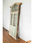 19th Century Antique Indian Grate Window with Green Paint and Distressed Patina-6. Asian & Chinese Furniture, Art, Antiques, Vintage Home Décor for sale at FEA Home
