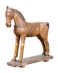 Antique Indian Multicolor Hand-Carved Wooden Mogul Horse on Rectangular Base-1. Asian & Chinese Furniture, Art, Antiques, Vintage Home Décor for sale at FEA Home