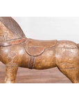 Antique Indian Multicolor Hand-Carved Wooden Mogul Horse on Rectangular Base-5. Asian & Chinese Furniture, Art, Antiques, Vintage Home Décor for sale at FEA Home