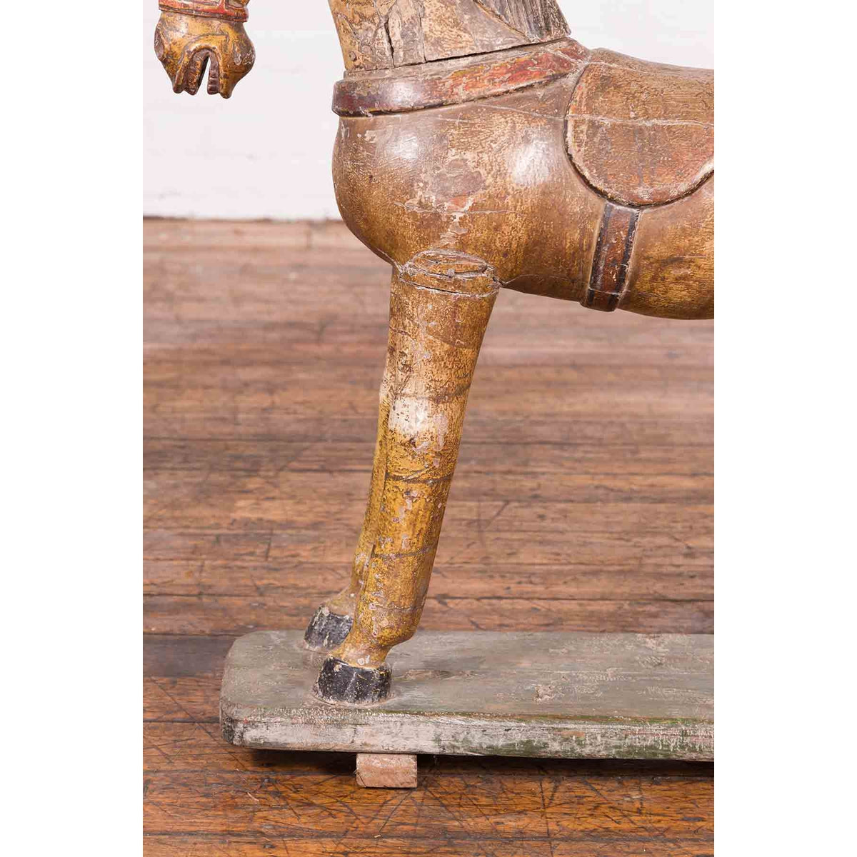 Antique Indian Multicolor Hand-Carved Wooden Mogul Horse on Rectangular Base-7. Asian & Chinese Furniture, Art, Antiques, Vintage Home Décor for sale at FEA Home