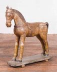 Antique Indian Multicolor Hand-Carved Wooden Mogul Horse on Rectangular Base-2. Asian & Chinese Furniture, Art, Antiques, Vintage Home Décor for sale at FEA Home
