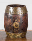 Chinese Vintage Rustic Wooden Bucket with Brass Accents and Ornate Backplate-2. Asian & Chinese Furniture, Art, Antiques, Vintage Home Décor for sale at FEA Home