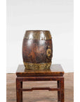Chinese Vintage Rustic Wooden Bucket with Brass Accents and Ornate Backplate-3. Asian & Chinese Furniture, Art, Antiques, Vintage Home Décor for sale at FEA Home