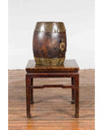Chinese Vintage Rustic Wooden Bucket with Brass Accents and Ornate Backplate-6. Asian & Chinese Furniture, Art, Antiques, Vintage Home Décor for sale at FEA Home