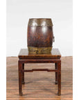 Chinese Vintage Rustic Wooden Bucket with Brass Accents and Ornate Backplate-7. Asian & Chinese Furniture, Art, Antiques, Vintage Home Décor for sale at FEA Home