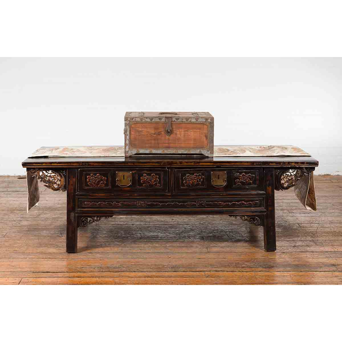 19th Century Indian Wooden Box with Brass Details and Distressed Patina-4. Asian & Chinese Furniture, Art, Antiques, Vintage Home Décor for sale at FEA Home