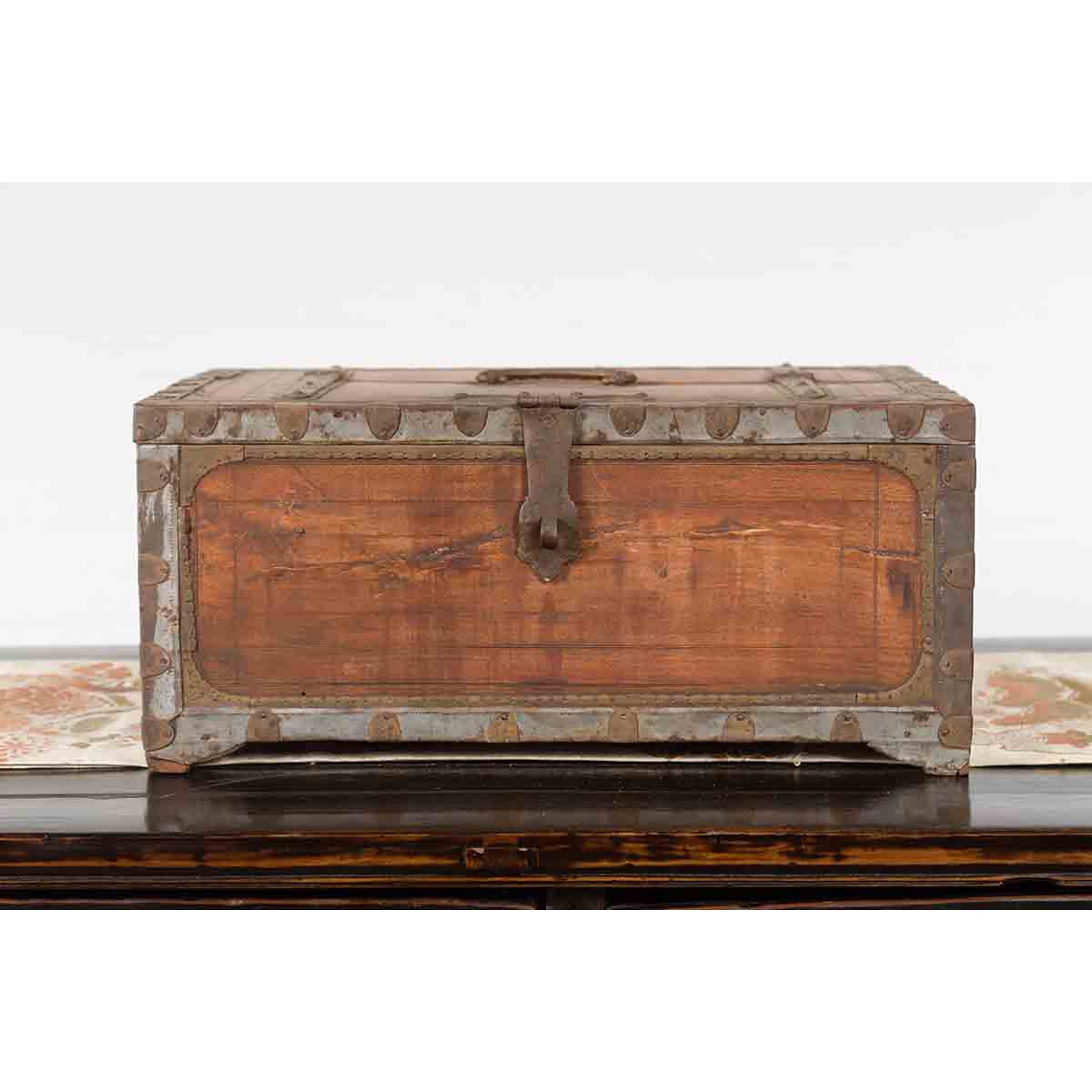 19th Century Indian Wooden Box with Brass Details and Distressed Patina-5. Asian & Chinese Furniture, Art, Antiques, Vintage Home Décor for sale at FEA Home