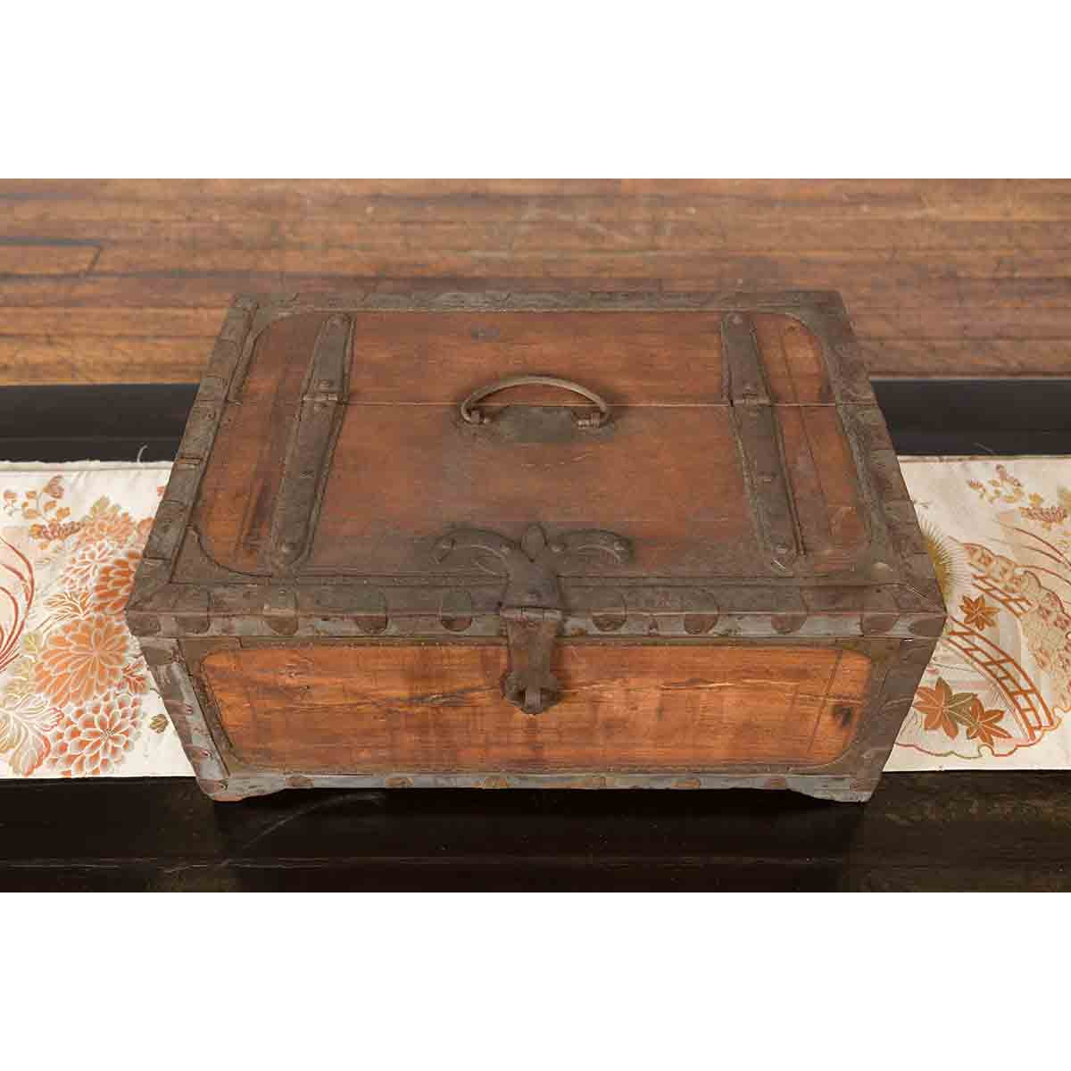 19th Century Indian Wooden Box with Brass Details and Distressed Patina-6. Asian & Chinese Furniture, Art, Antiques, Vintage Home Décor for sale at FEA Home