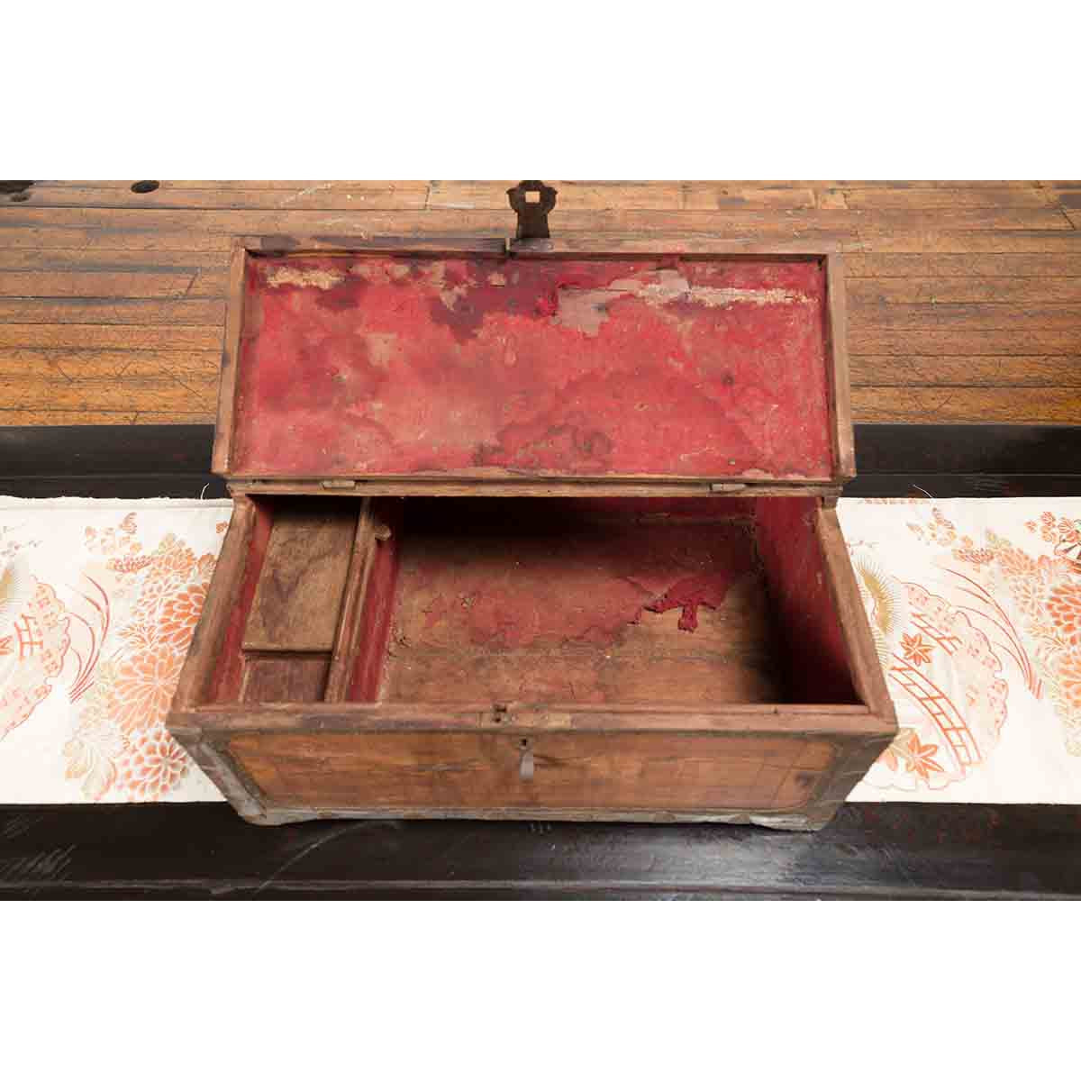 19th Century Indian Wooden Box with Brass Details and Distressed Patina-3. Asian & Chinese Furniture, Art, Antiques, Vintage Home Décor for sale at FEA Home