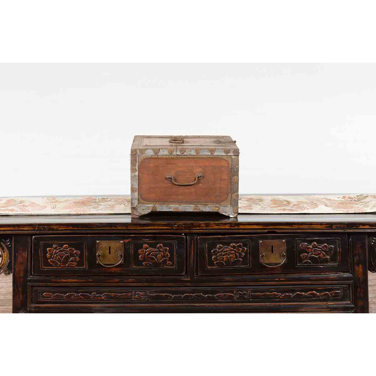 19th Century Indian Wooden Box with Brass Details and Distressed Patina-8. Asian & Chinese Furniture, Art, Antiques, Vintage Home Décor for sale at FEA Home