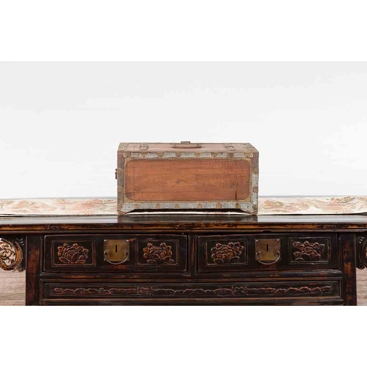 19th Century Indian Wooden Box with Brass Details and Distressed Patina-9. Asian & Chinese Furniture, Art, Antiques, Vintage Home Décor for sale at FEA Home