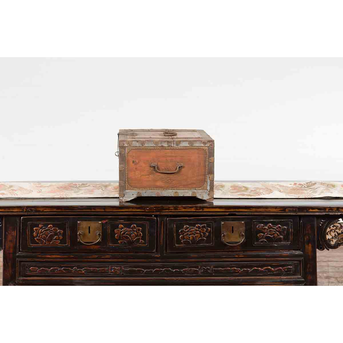 19th Century Indian Wooden Box with Brass Details and Distressed Patina-10. Asian & Chinese Furniture, Art, Antiques, Vintage Home Décor for sale at FEA Home