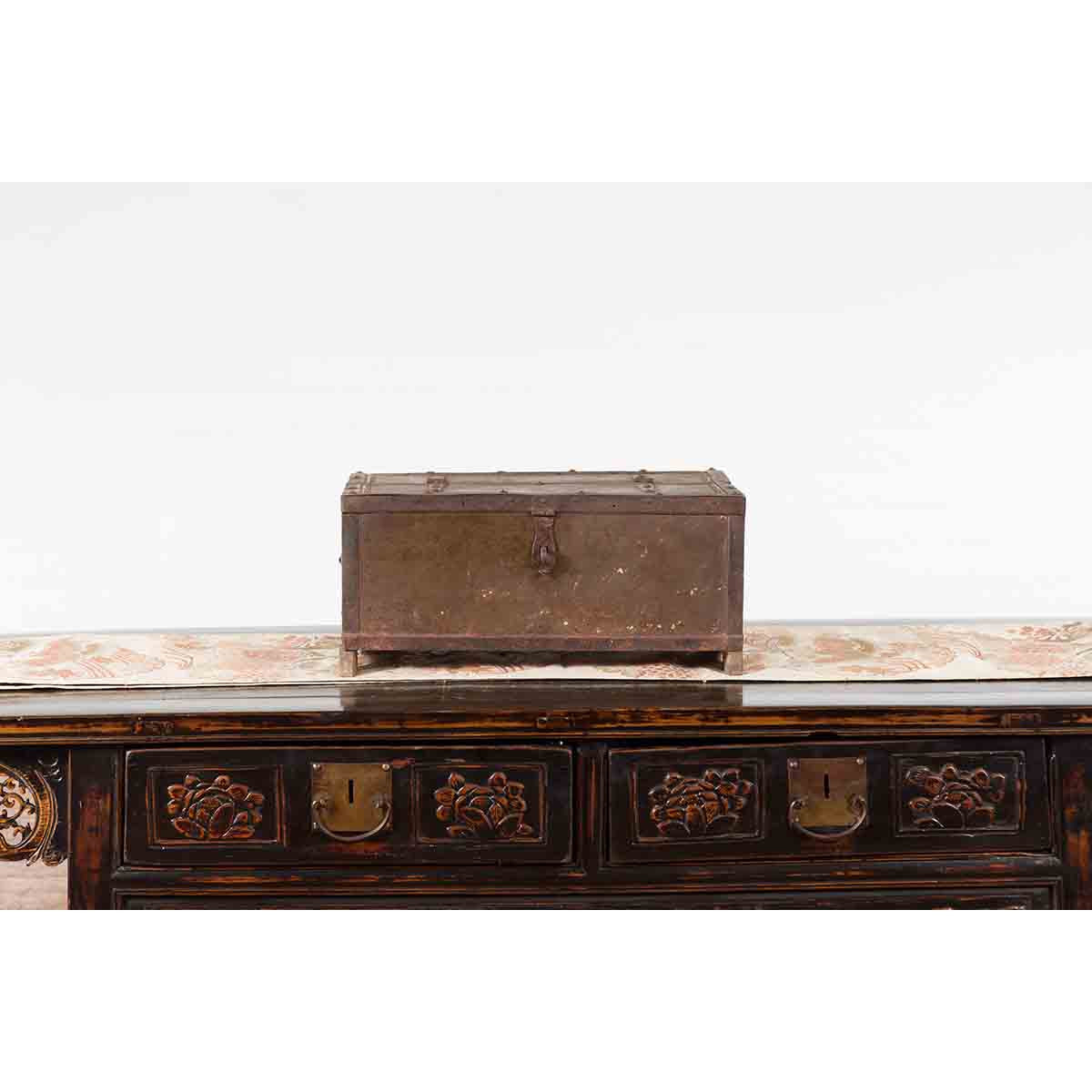 Indian 19th Century Box with Metal Sheathing and Bracketed Wooden Base-7. Asian & Chinese Furniture, Art, Antiques, Vintage Home Décor for sale at FEA Home