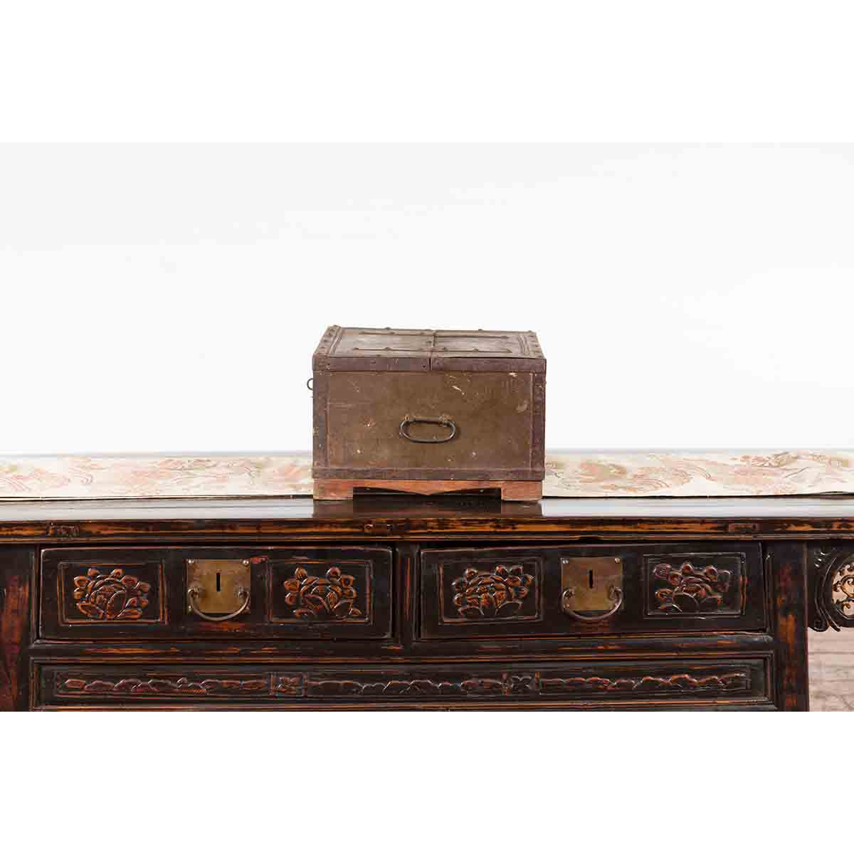 Indian 19th Century Box with Metal Sheathing and Bracketed Wooden Base-11. Asian & Chinese Furniture, Art, Antiques, Vintage Home Décor for sale at FEA Home