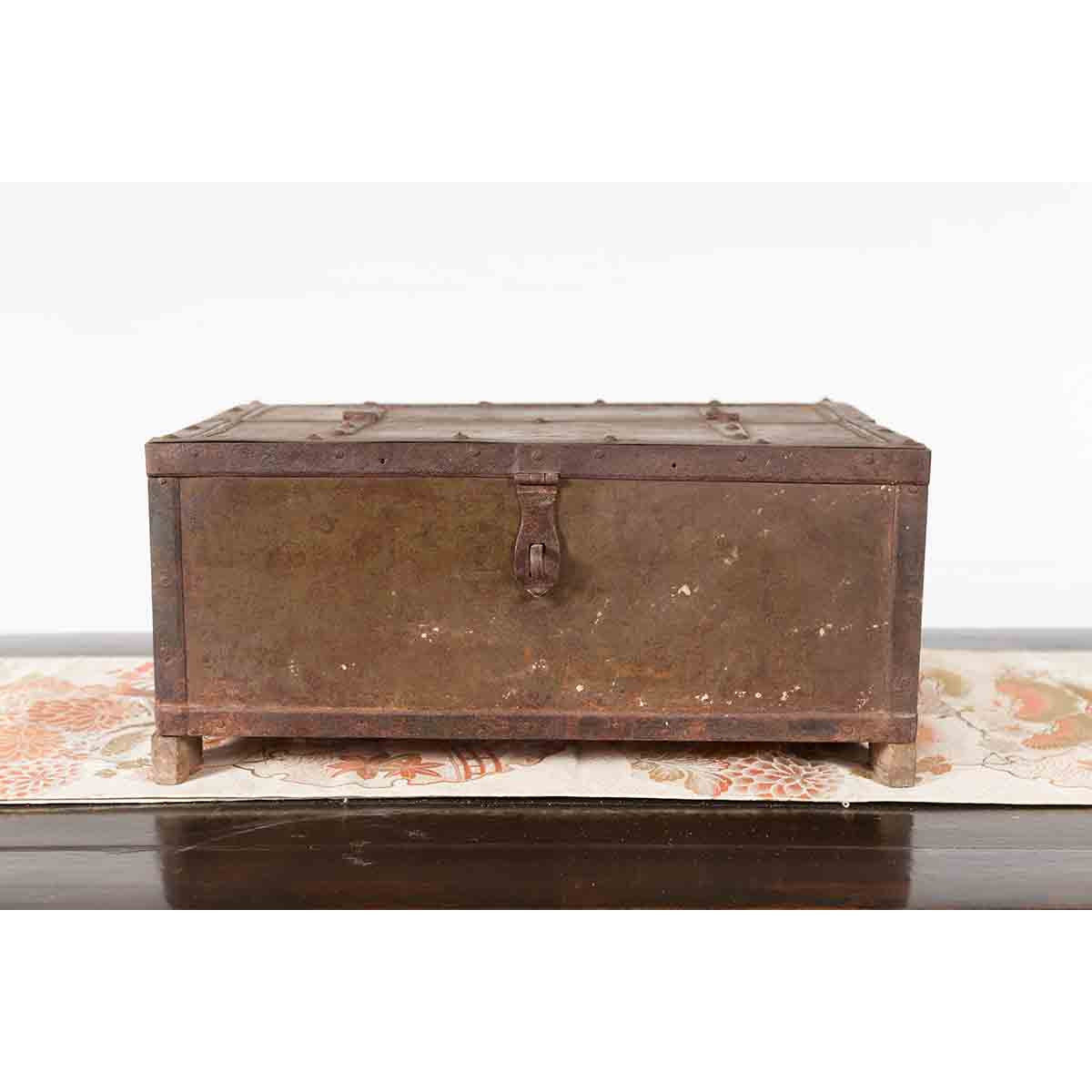 Indian 19th Century Box with Metal Sheathing and Bracketed Wooden Base-3. Asian & Chinese Furniture, Art, Antiques, Vintage Home Décor for sale at FEA Home