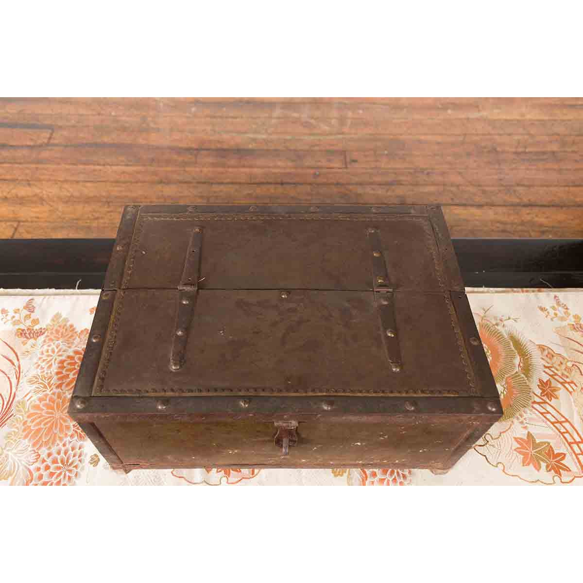 Indian 19th Century Box with Metal Sheathing and Bracketed Wooden Base-4. Asian & Chinese Furniture, Art, Antiques, Vintage Home Décor for sale at FEA Home