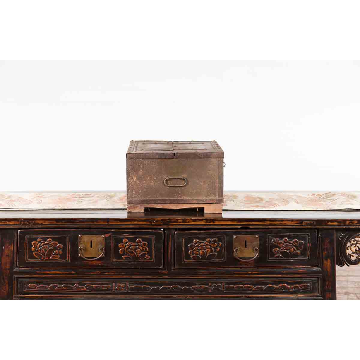 Indian 19th Century Box with Metal Sheathing and Bracketed Wooden Base-9. Asian & Chinese Furniture, Art, Antiques, Vintage Home Décor for sale at FEA Home