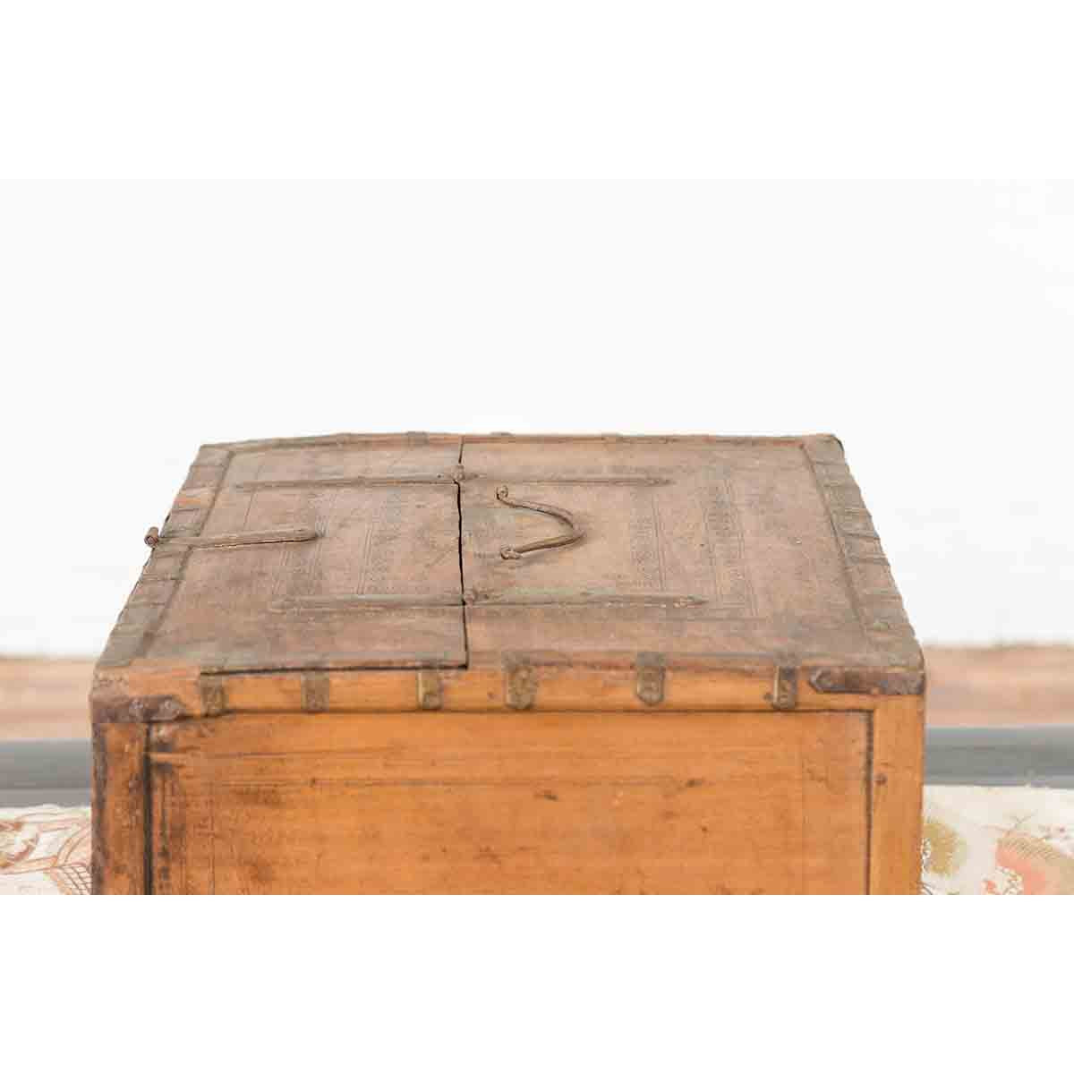 Rustic Indian 19th Century Wooden Box with Iron Details and Concentric Circles-11. Asian & Chinese Furniture, Art, Antiques, Vintage Home Décor for sale at FEA Home