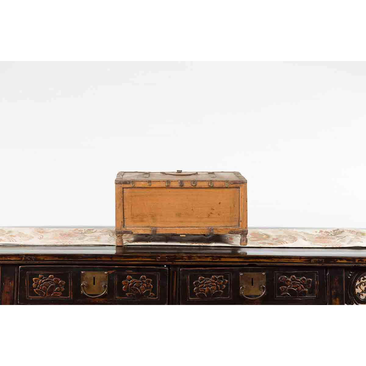 Rustic Indian 19th Century Wooden Box with Iron Details and Concentric Circles-9. Asian & Chinese Furniture, Art, Antiques, Vintage Home Décor for sale at FEA Home