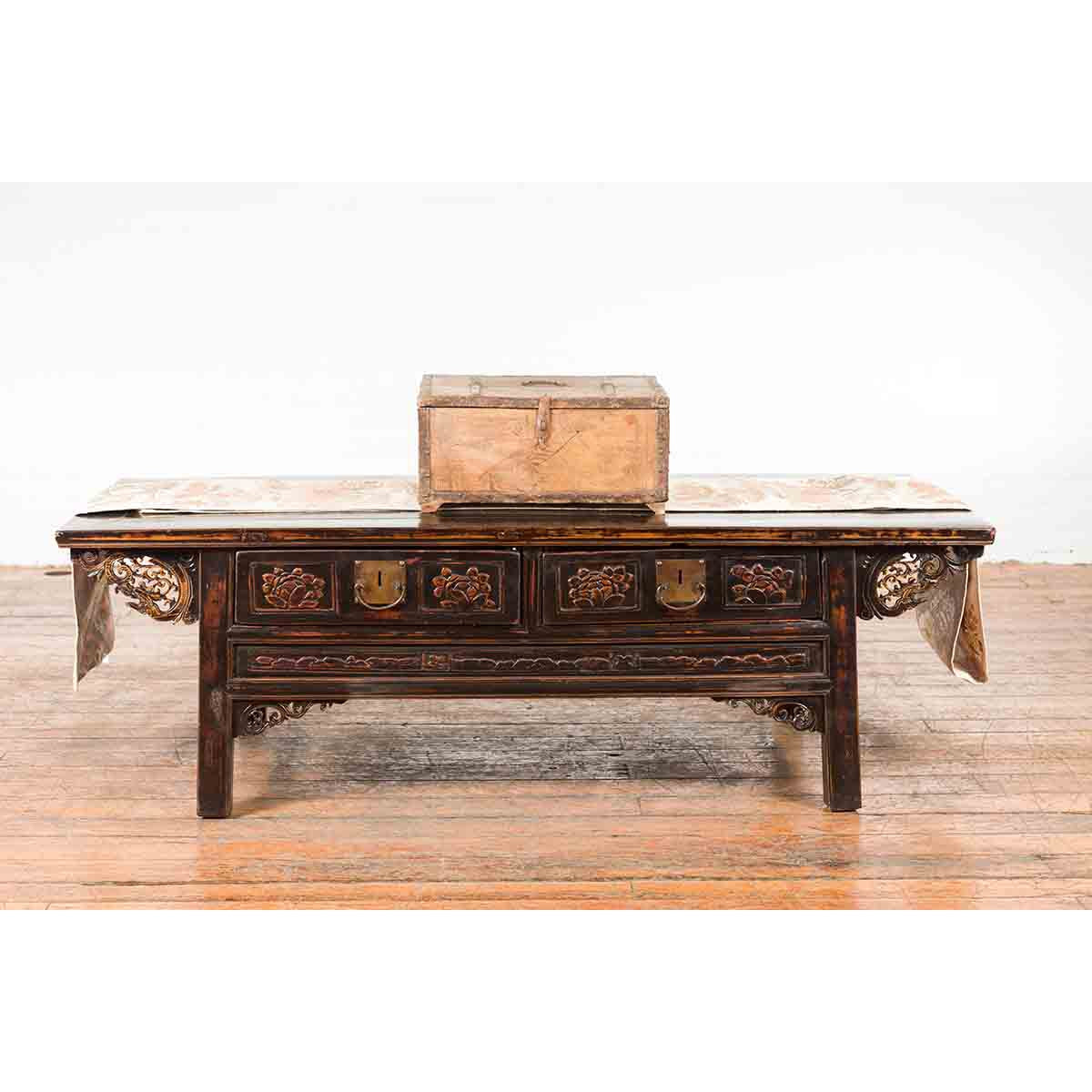Rustic Indian 19th Century Wooden Box with Iron Details and Incised Motifs-3. Asian & Chinese Furniture, Art, Antiques, Vintage Home Décor for sale at FEA Home