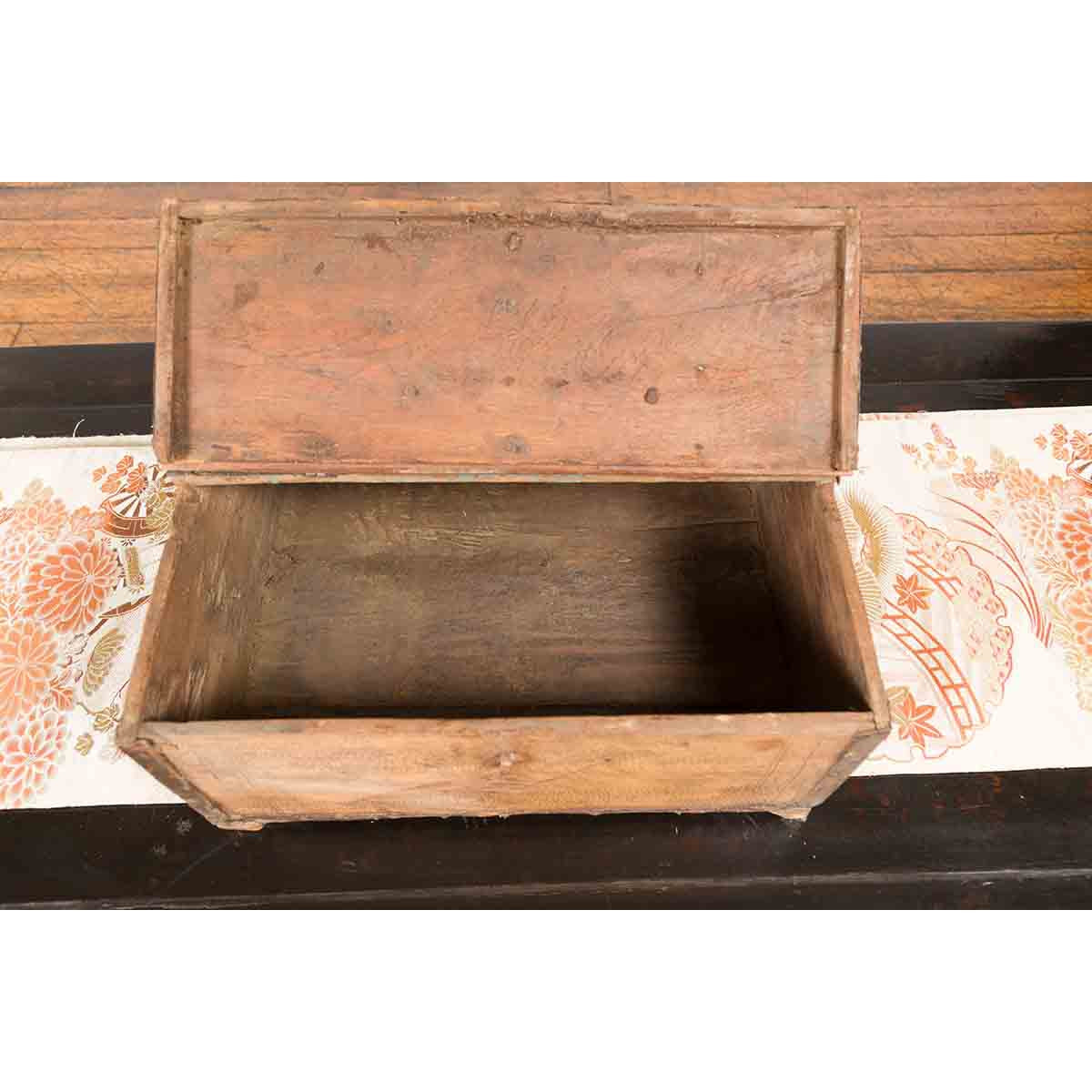 Rustic Indian 19th Century Wooden Box with Iron Details and Incised Motifs-9. Asian & Chinese Furniture, Art, Antiques, Vintage Home Décor for sale at FEA Home