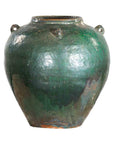 Chinese Vintage Hunan Style Green Glazed Water Jar with Petite Loop Handles-1. Asian & Chinese Furniture, Art, Antiques, Vintage Home Décor for sale at FEA Home