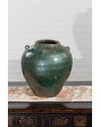Chinese Vintage Hunan Style Green Glazed Water Jar with Petite Loop Handles-5. Asian & Chinese Furniture, Art, Antiques, Vintage Home Décor for sale at FEA Home