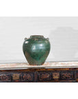 Chinese Vintage Hunan Style Green Glazed Water Jar with Petite Loop Handles-6. Asian & Chinese Furniture, Art, Antiques, Vintage Home Décor for sale at FEA Home