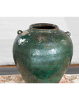Chinese Vintage Hunan Style Green Glazed Water Jar with Petite Loop Handles-7. Asian & Chinese Furniture, Art, Antiques, Vintage Home Décor for sale at FEA Home