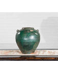 Chinese Vintage Hunan Style Green Glazed Water Jar with Petite Loop Handles-8. Asian & Chinese Furniture, Art, Antiques, Vintage Home Décor for sale at FEA Home