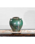 Chinese Vintage Hunan Style Green Glazed Water Jar with Petite Loop Handles-9. Asian & Chinese Furniture, Art, Antiques, Vintage Home Décor for sale at FEA Home
