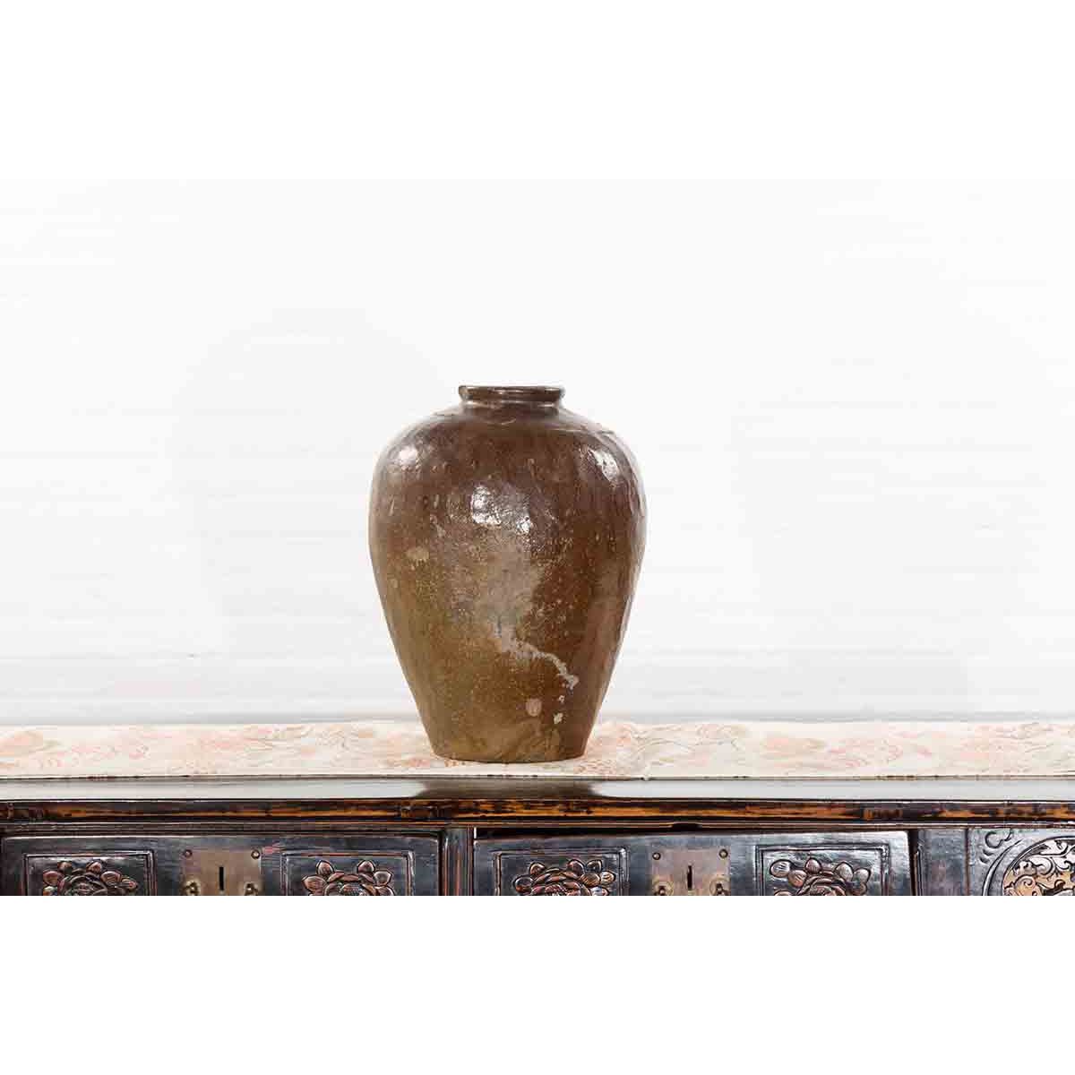 Antique Japanese 19th Century Brown Glazed Water Jar-2. Asian & Chinese Furniture, Art, Antiques, Vintage Home Décor for sale at FEA Home