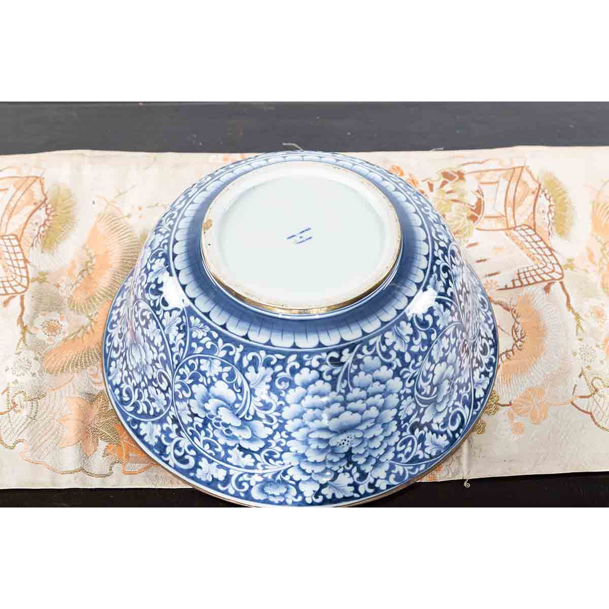 Contemporary Thai Hand-Painted Blue and White Porcelain Bowl with Floral Motifs-13. Asian & Chinese Furniture, Art, Antiques, Vintage Home Décor for sale at FEA Home