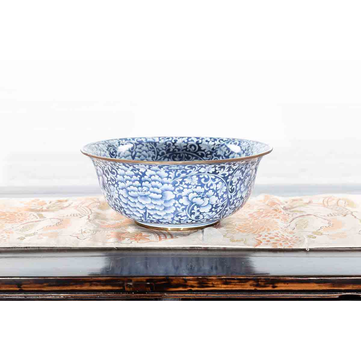 Contemporary Thai Hand-Painted Blue and White Porcelain Bowl with Floral Motifs-5. Asian & Chinese Furniture, Art, Antiques, Vintage Home Décor for sale at FEA Home