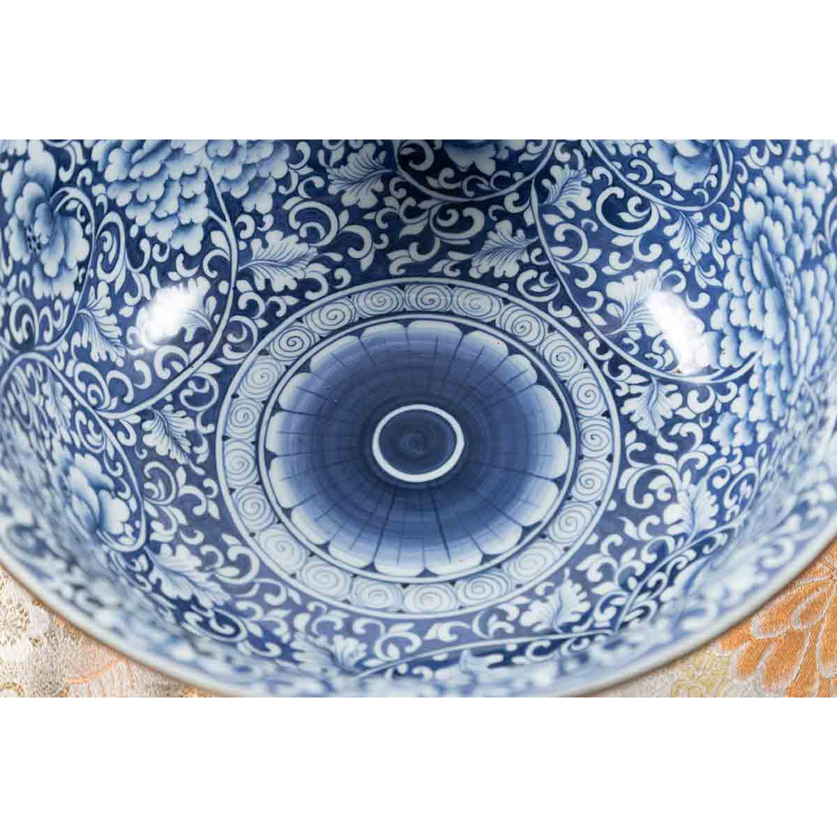 Contemporary Thai Hand-Painted Blue and White Porcelain Bowl with Floral Motifs-12. Asian & Chinese Furniture, Art, Antiques, Vintage Home Décor for sale at FEA Home