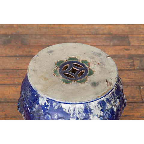 Chinese Qing Dynasty Period Blue Glazed Garden Seat with Floral Motifs on Base-YN7300-7. Asian & Chinese Furniture, Art, Antiques, Vintage Home Décor for sale at FEA Home