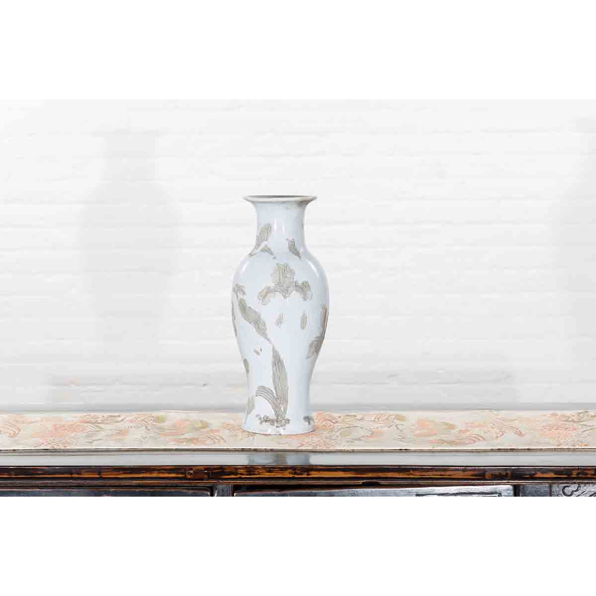 19th Century White Altar Vase with Silver Floral Design-4. Asian & Chinese Furniture, Art, Antiques, Vintage Home Décor for sale at FEA Home