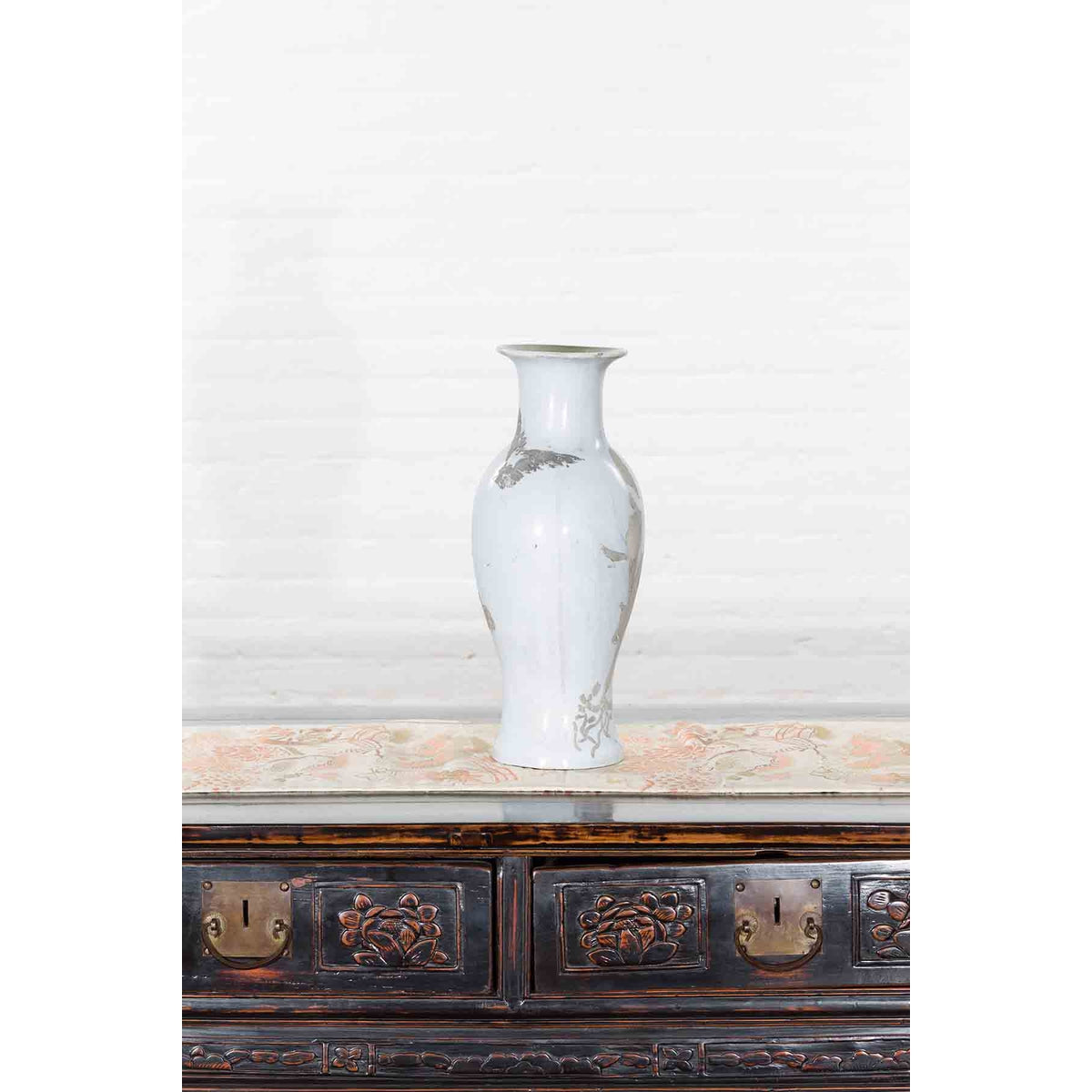 19th Century White Altar Vase with Silver Floral Design-7. Asian & Chinese Furniture, Art, Antiques, Vintage Home Décor for sale at FEA Home
