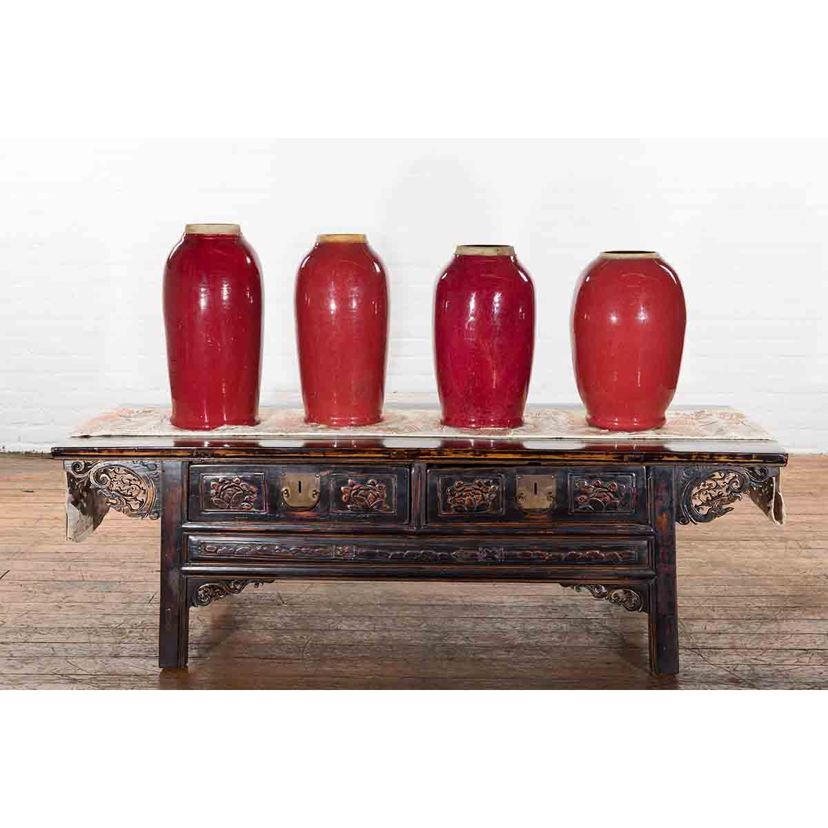 Vintage Oxblood Glazed Chinese Altar Vases with Unglazed Rims, Sold Individually-3. Asian & Chinese Furniture, Art, Antiques, Vintage Home Décor for sale at FEA Home