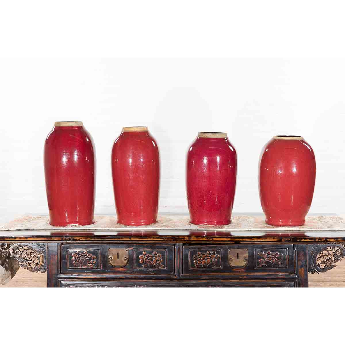 Vintage Oxblood Glazed Chinese Altar Vases with Unglazed Rims, Sold Individually-12. Asian & Chinese Furniture, Art, Antiques, Vintage Home Décor for sale at FEA Home