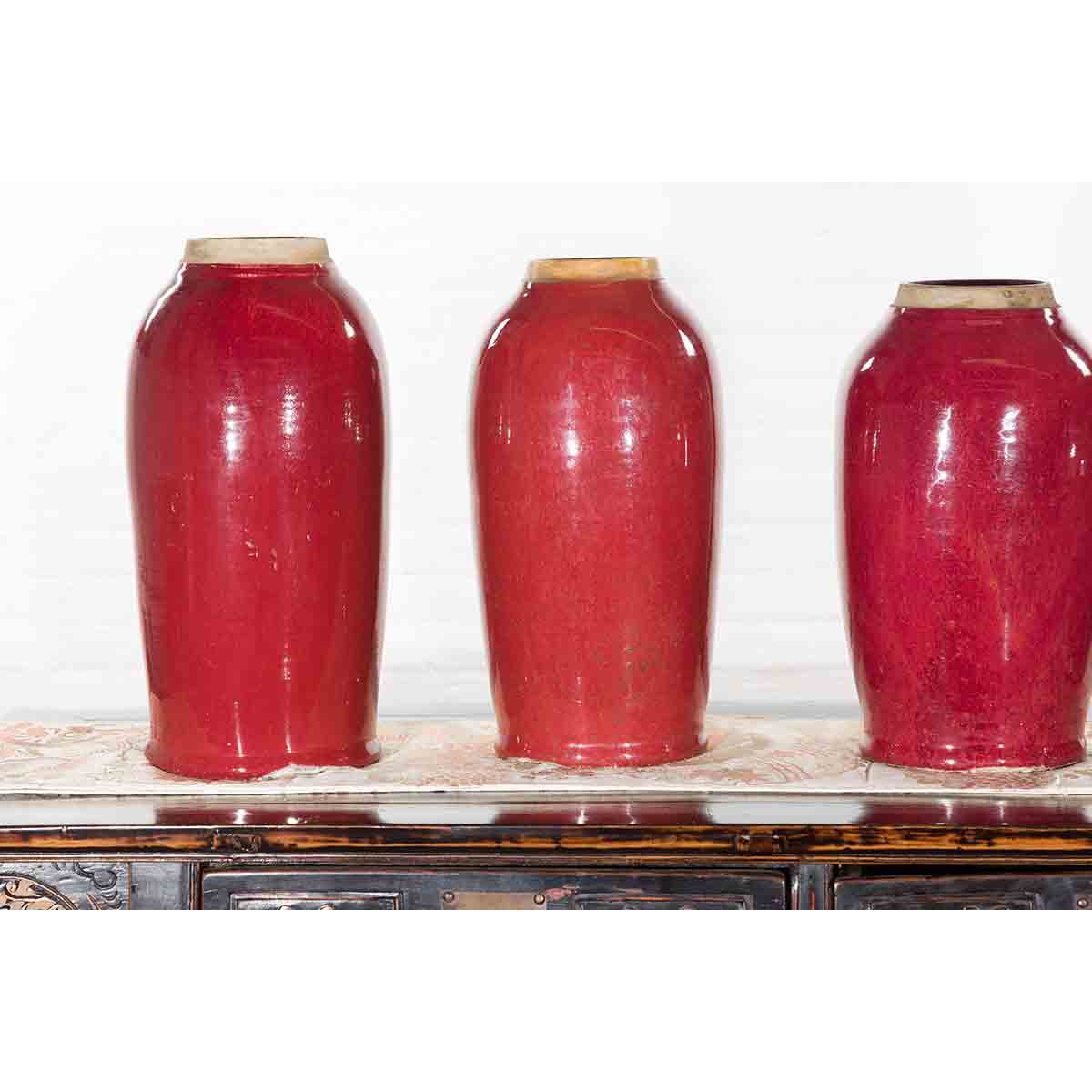Vintage Oxblood Glazed Chinese Altar Vases with Unglazed Rims, Sold Individually-4. Asian & Chinese Furniture, Art, Antiques, Vintage Home Décor for sale at FEA Home
