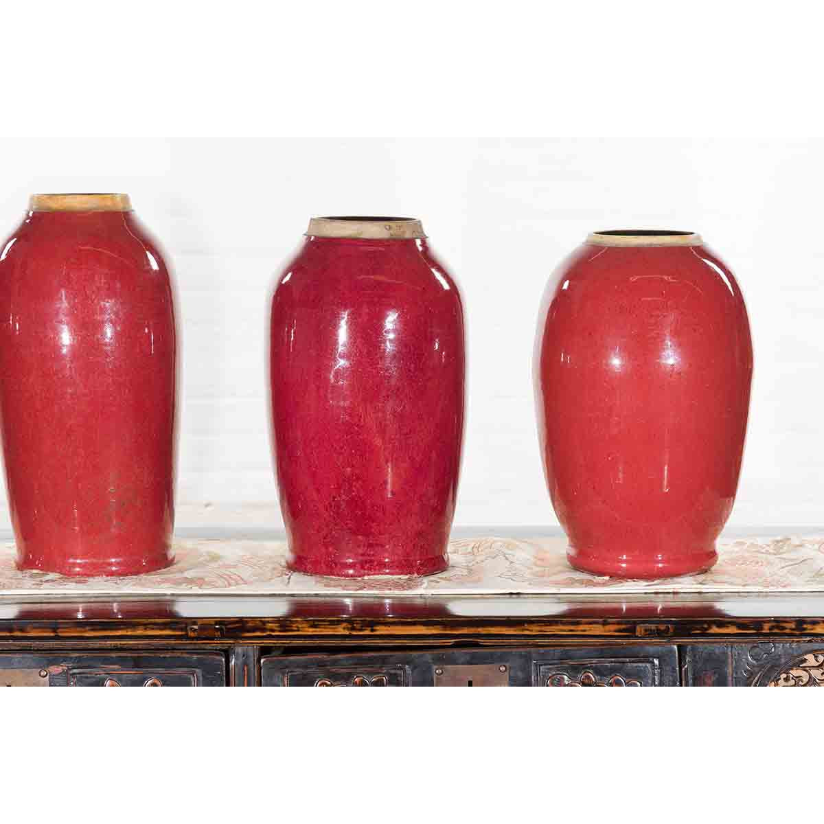 Vintage Oxblood Glazed Chinese Altar Vases with Unglazed Rims, Sold Individually-5. Asian & Chinese Furniture, Art, Antiques, Vintage Home Décor for sale at FEA Home