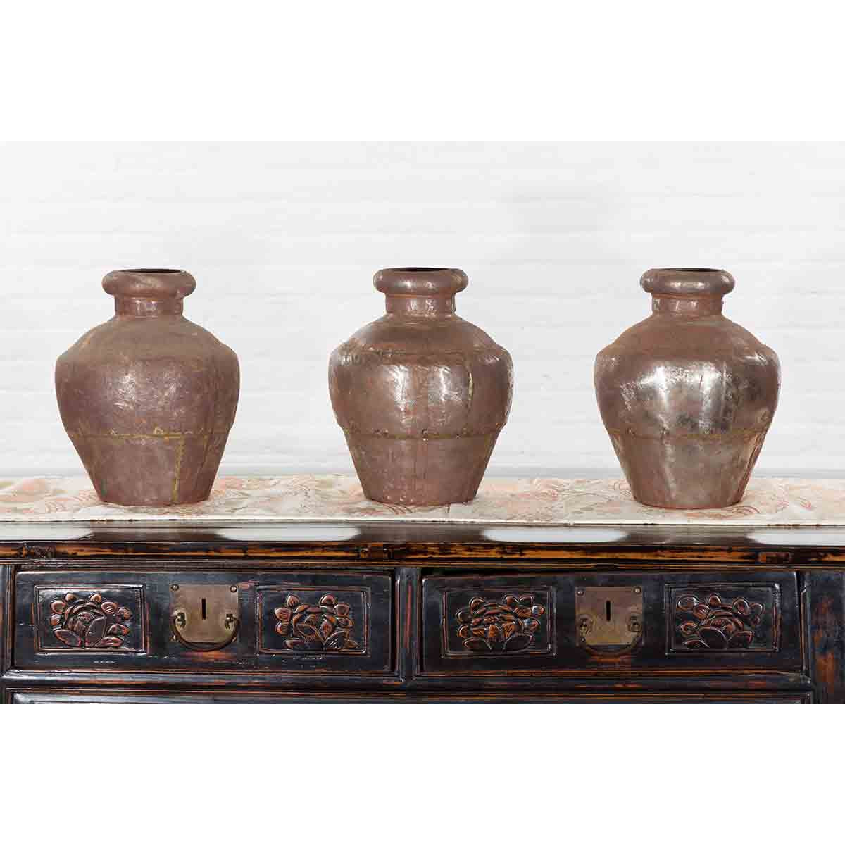 Set of Three 19th Century Antique Indian Metal Vessels-3. Asian & Chinese Furniture, Art, Antiques, Vintage Home Décor for sale at FEA Home