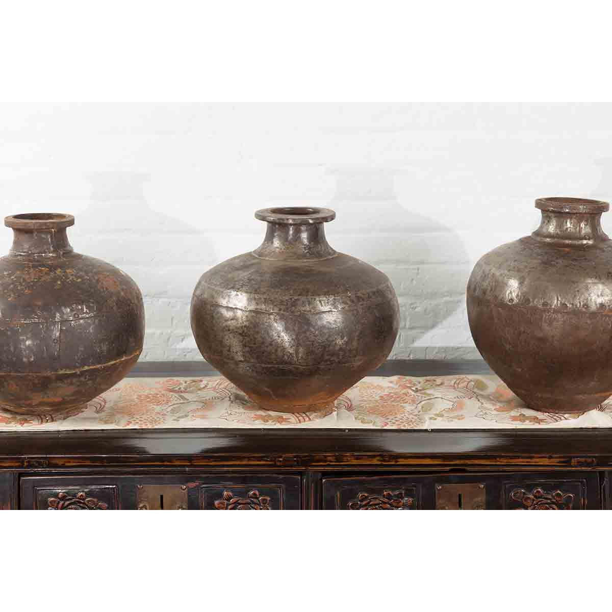 Set of Three 20th Century Vintage Indian Metal Vessels-5. Asian & Chinese Furniture, Art, Antiques, Vintage Home Décor for sale at FEA Home