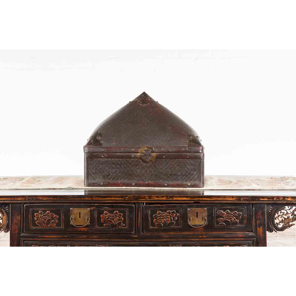 Chinese Early 20th Century Brown Rattan Pillow Basket with Pyramidal Topq-5. Asian & Chinese Furniture, Art, Antiques, Vintage Home Décor for sale at FEA Home